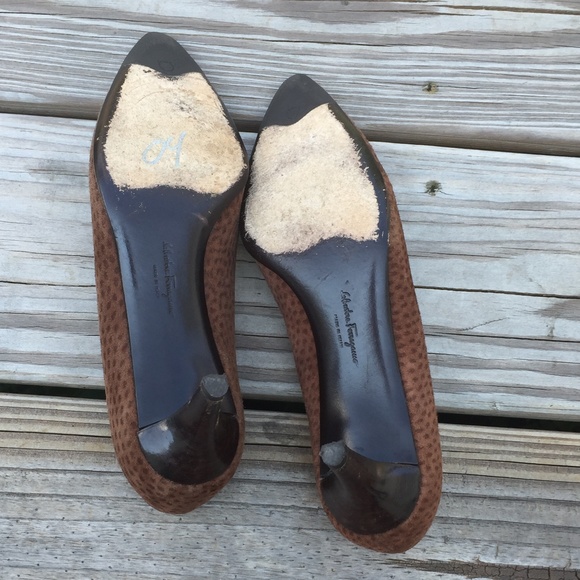 Ferragamo brown Leopard Genuine Suede Leather Pumps size 5B - Picture 5 of 8